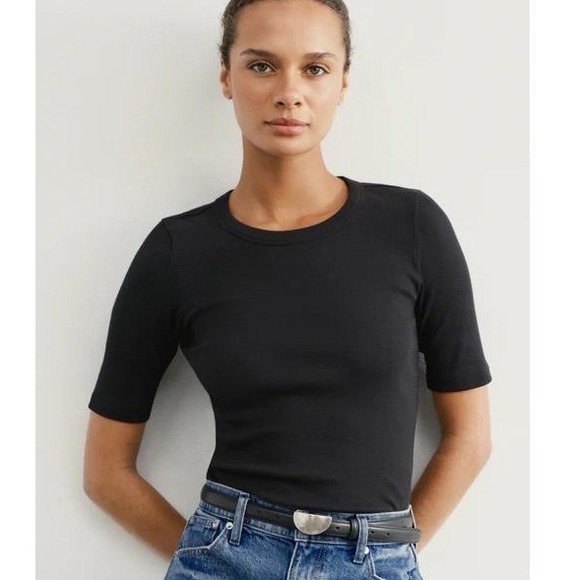 AYR Tops - AYR The Exec Ribbed Tee Pima Cotton Blend Womens XL Black Quiet Luxury Classic